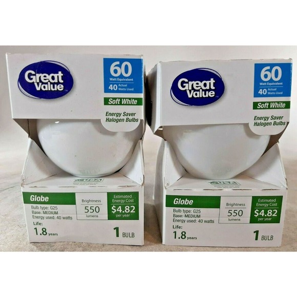 Globe Light Bulbs 2 Great Value 40-Watt G25 White HD+ Light 550 Lumens - Picture 1 of 3